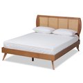 Baxton Studio Asami Mid-Century Modern Walnut Brown Finished Wood and Synthetic Rattan Queen Size Platform Bed 183-11117-9408-Zoro